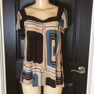 Geometric print blouse with deep square neck